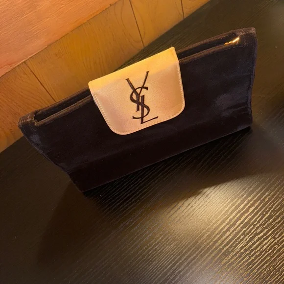Yves Saint Laurent VINTAGE Clutch Purse Comes w/a mini mirror Classic Brown&Gold - Picture 3 of 8